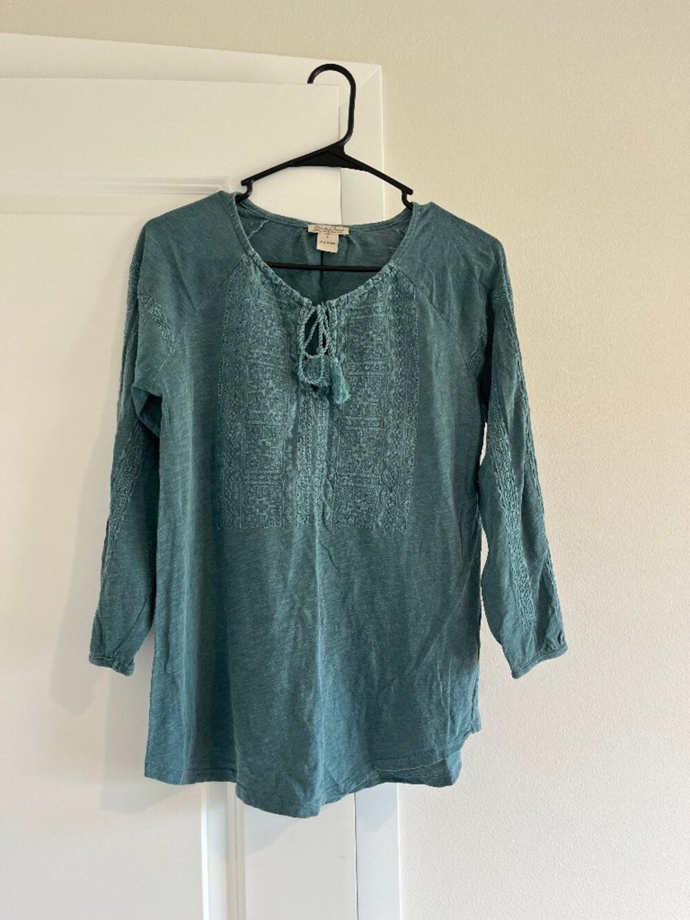 Lucky Brand Teal Embroidered Top Size S